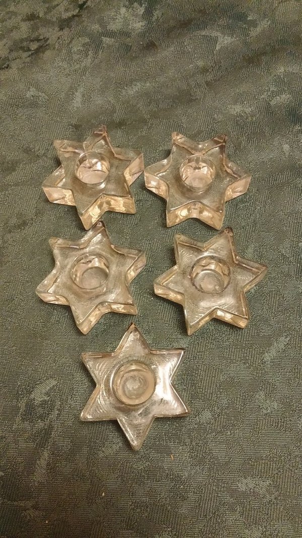5 Kerzenhalter in Sternchen Form aus Glas